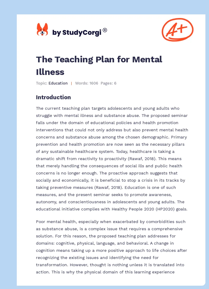 The Teaching Plan for Mental Illness. Page 1