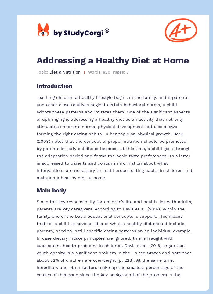 Addressing a Healthy Diet at Home. Page 1