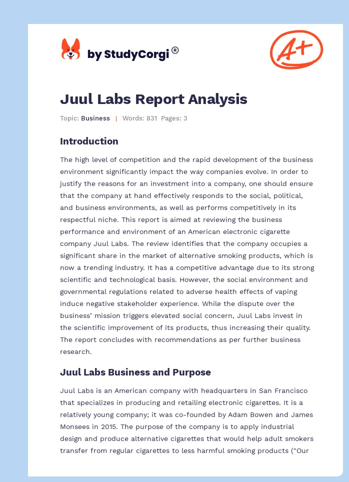 Juul Labs Report Analysis. Page 1