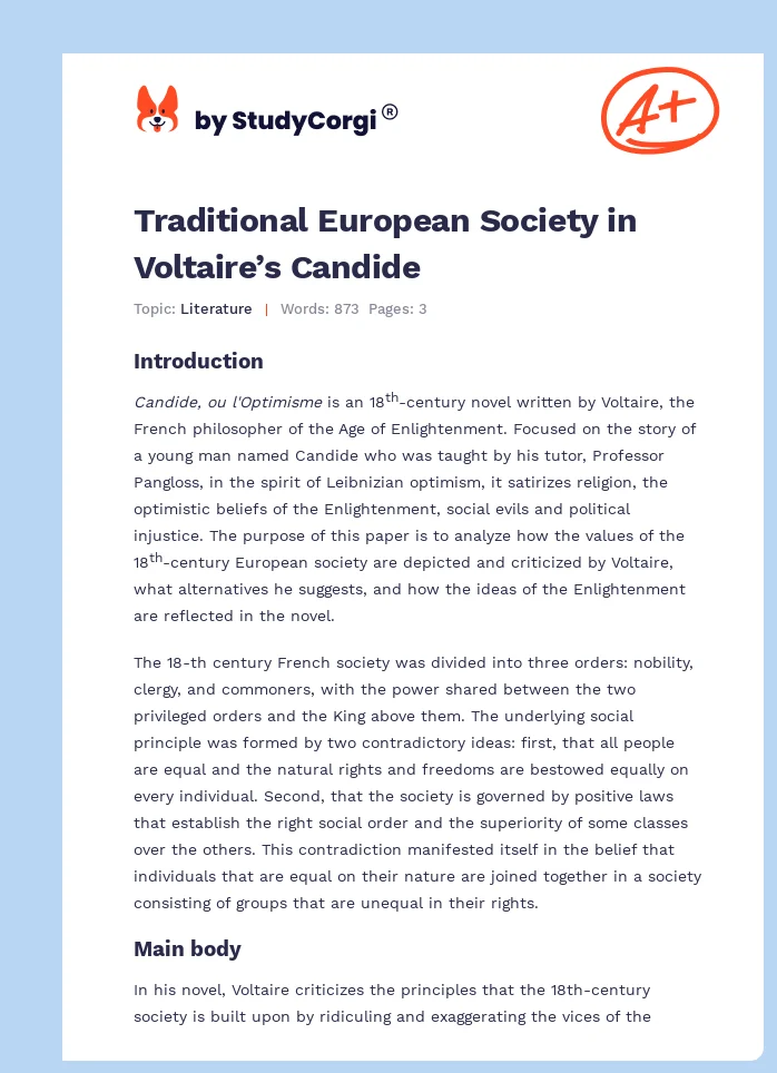 Traditional European Society in Voltaire’s Candide. Page 1
