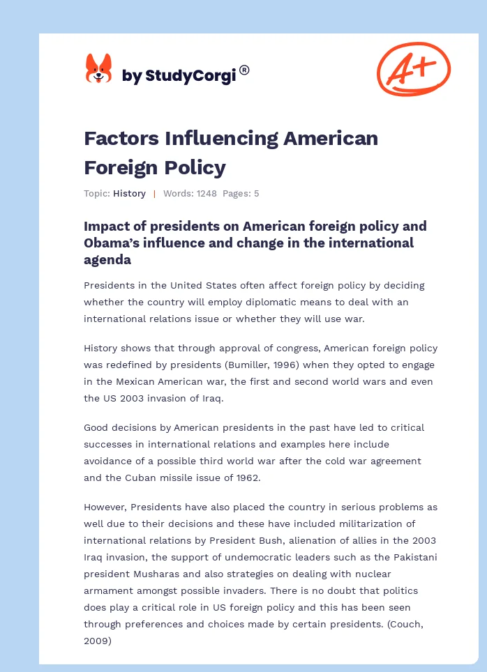 Factors Influencing American Foreign Policy. Page 1
