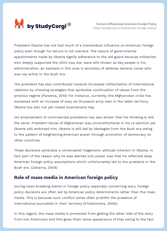 Factors Influencing American Foreign Policy. Page 2