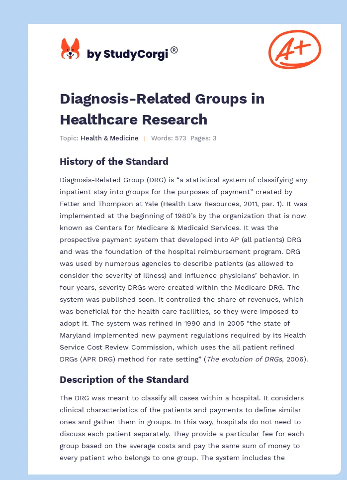 Diagnosis-Related Groups in Healthcare Research. Page 1