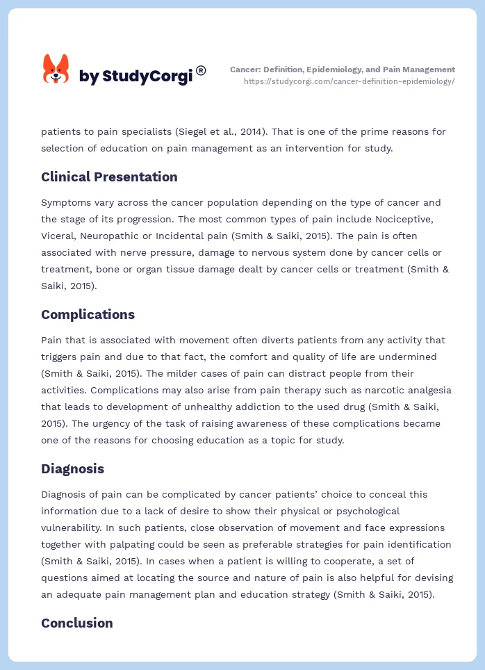 Cancer: Definition, Epidemiology, and Pain Management. Page 2