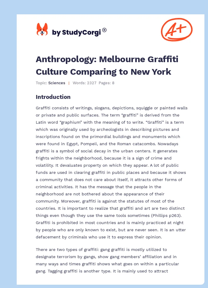 Anthropology: Melbourne Graffiti Culture Comparing to New York. Page 1