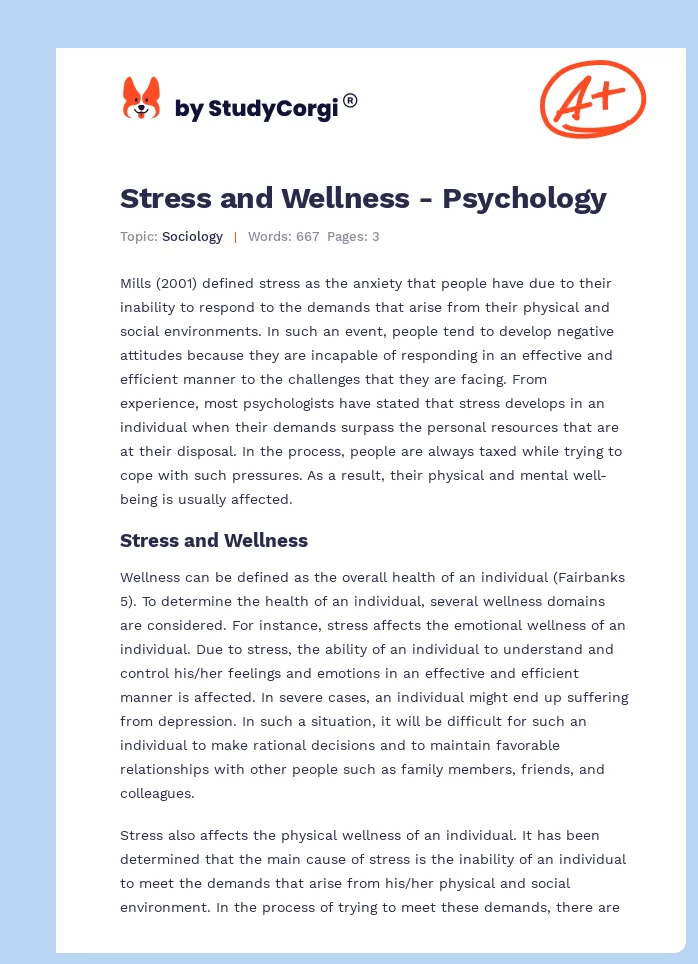 Stress and Wellness - Psychology. Page 1