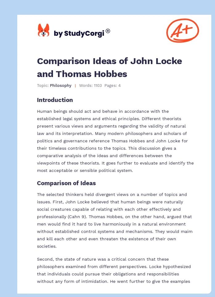 Comparison Ideas of John Locke and Thomas Hobbes. Page 1