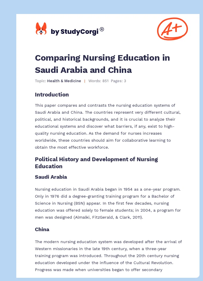 Comparing Nursing Education in Saudi Arabia and China. Page 1