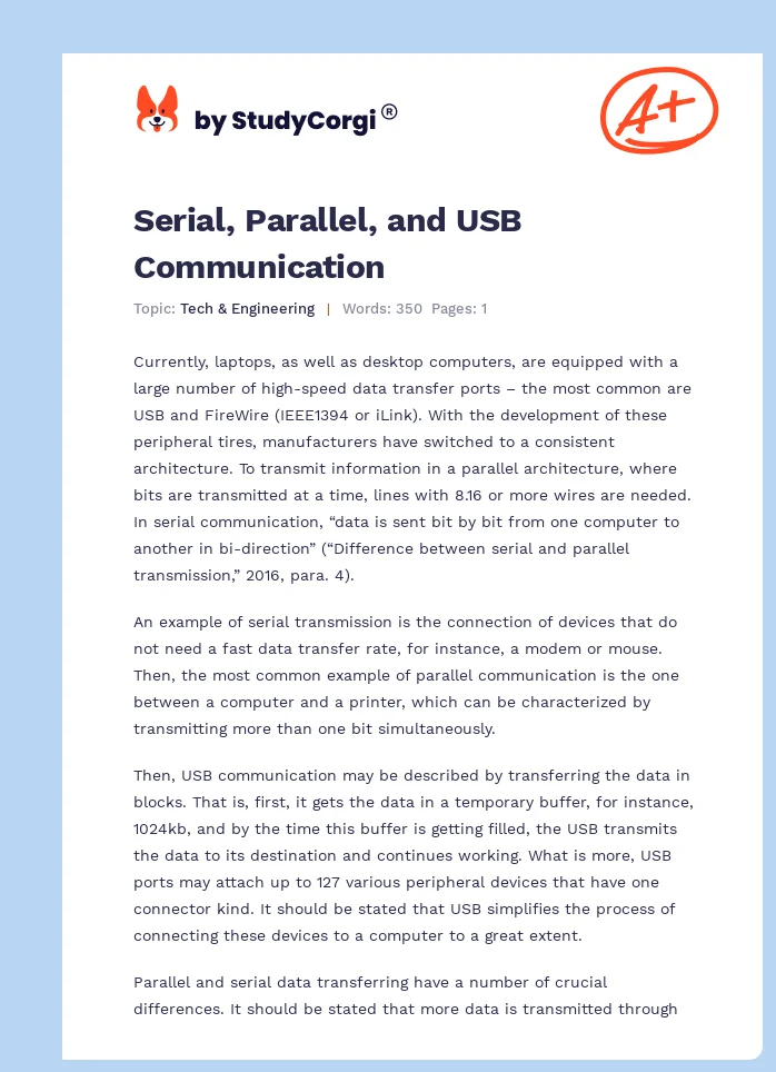 Serial, Parallel, and USB Communication. Page 1