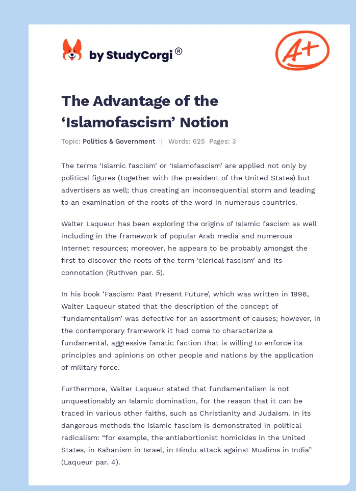 The Advantage of the ‘Islamofascism’ Notion. Page 1