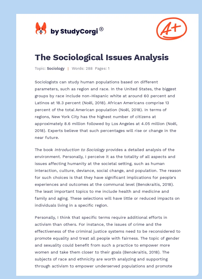 The Sociological Issues Analysis. Page 1