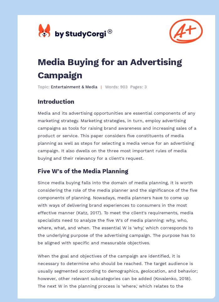 Media Buying for an Advertising Campaign. Page 1