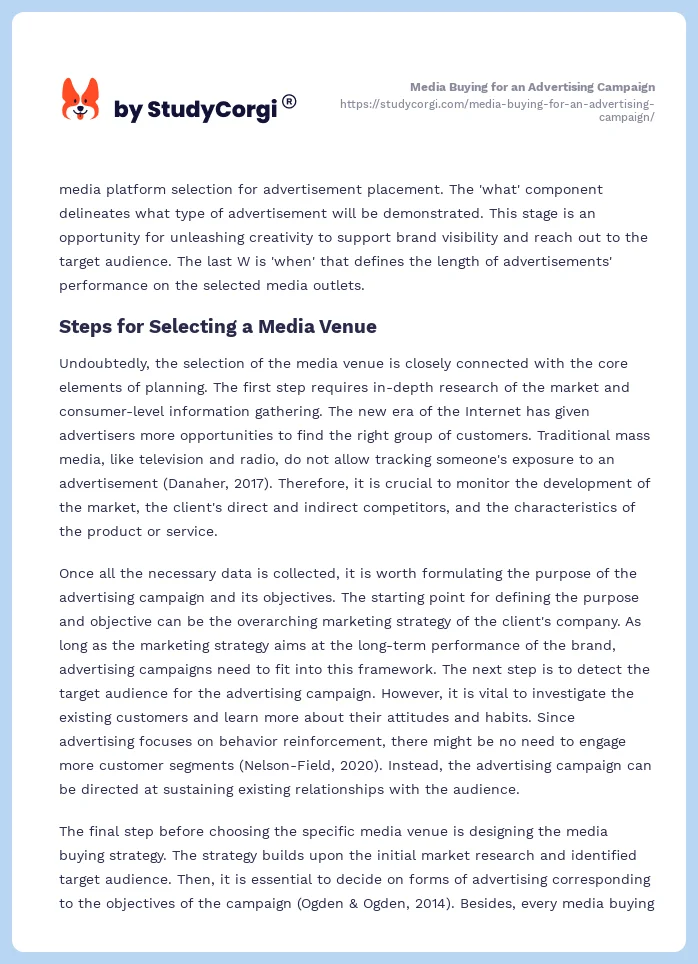 Media Buying for an Advertising Campaign. Page 2