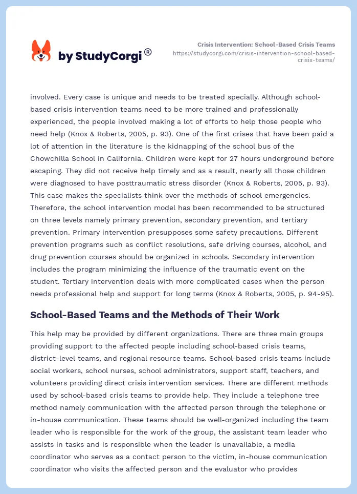 Crisis Intervention: School-Based Crisis Teams. Page 2