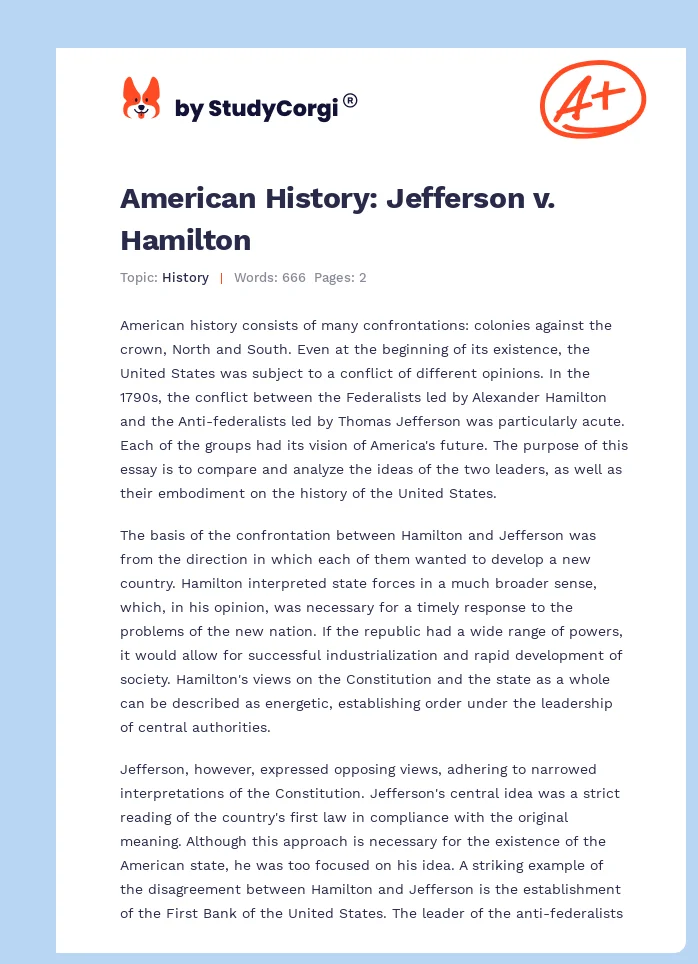 American History: Jefferson v. Hamilton. Page 1