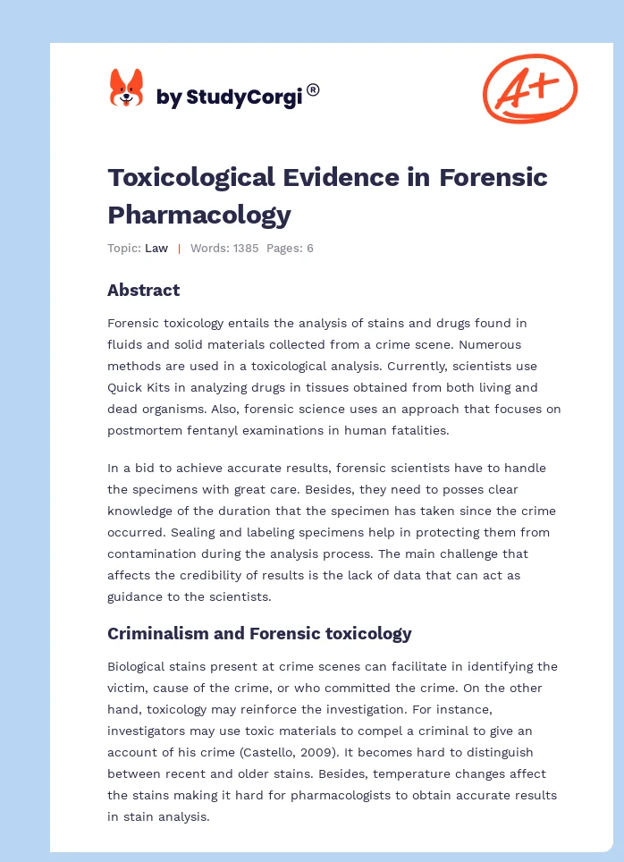 Toxicological Evidence in Forensic Pharmacology. Page 1