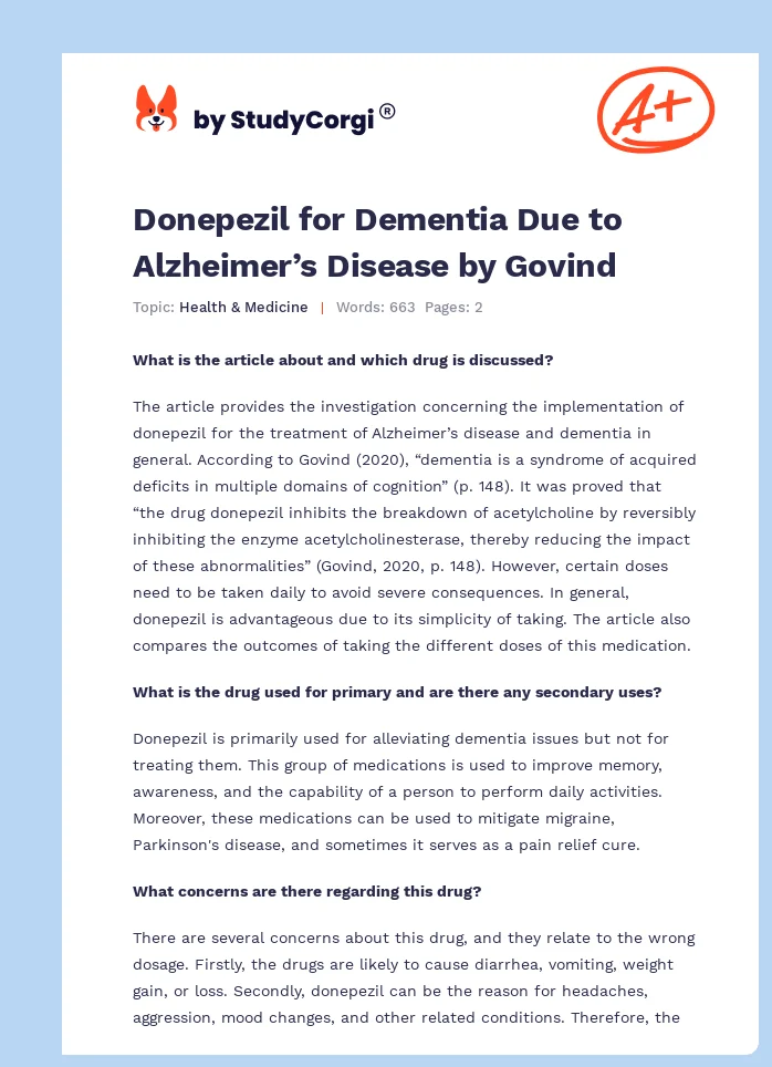 Donepezil for Dementia Due to Alzheimer’s Disease by Govind. Page 1