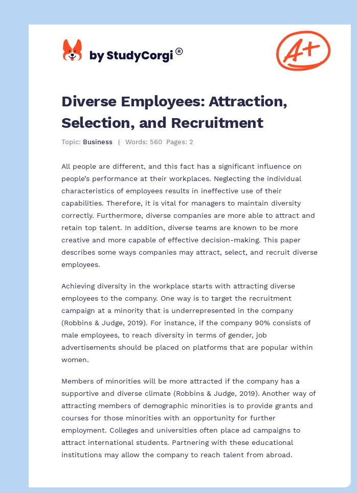 Diverse Employees: Attraction, Selection, and Recruitment. Page 1