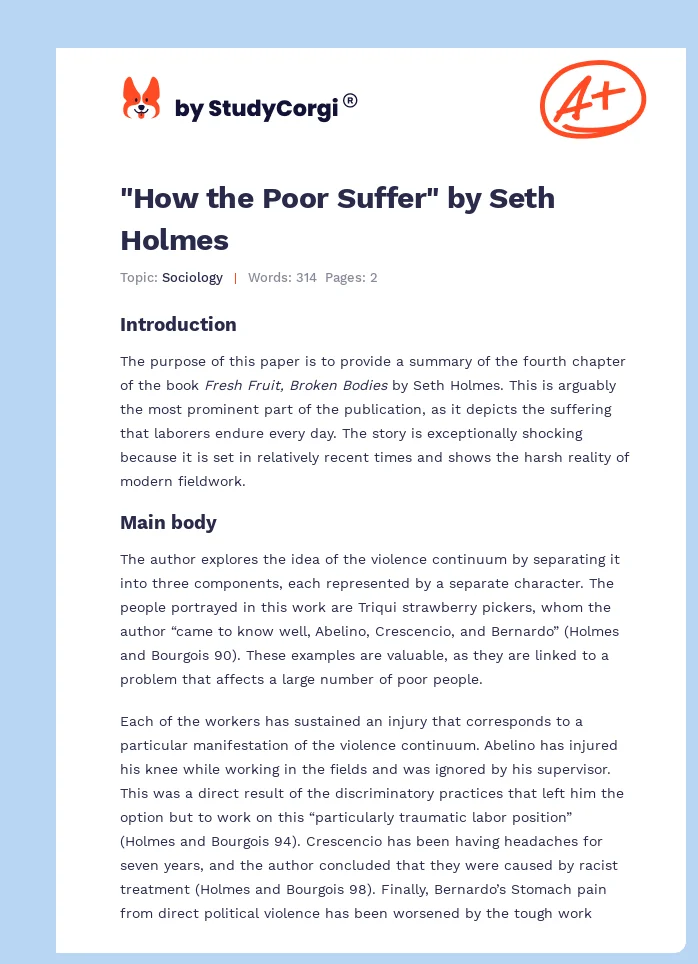 "How the Poor Suffer" by Seth Holmes. Page 1