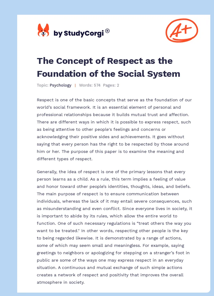 The Concept of Respect as the Foundation of the Social System. Page 1