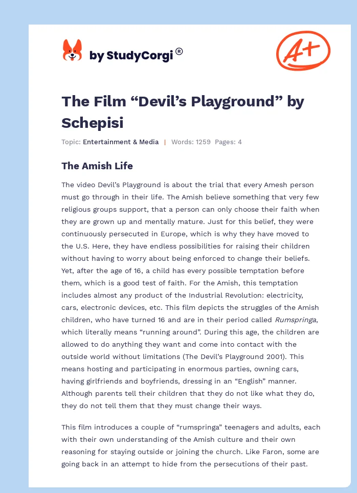 The Film “Devil’s Playground” by Schepisi. Page 1