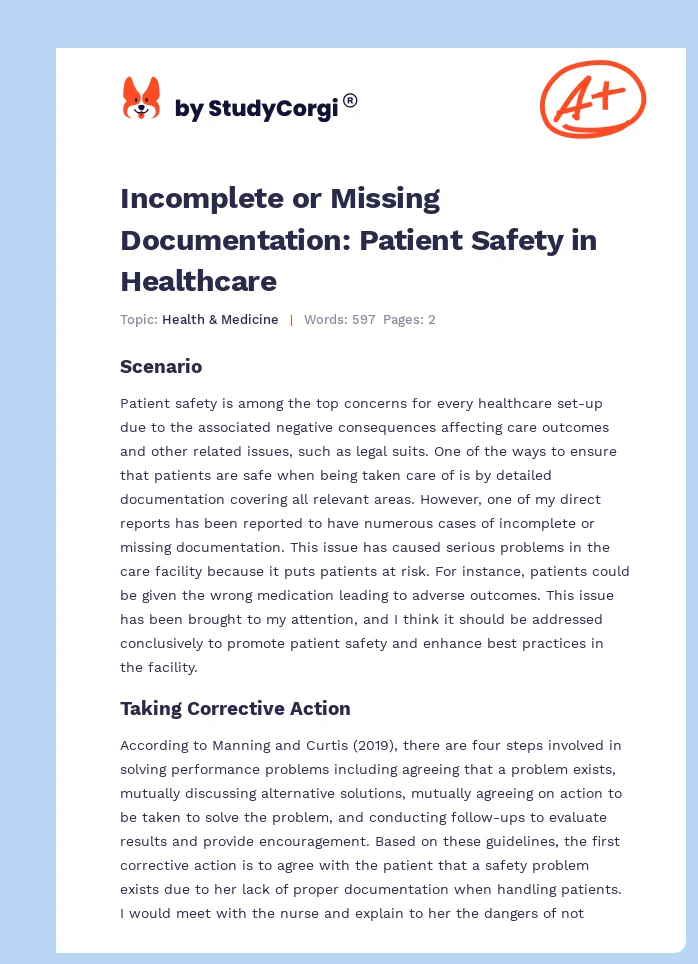 Incomplete or Missing Documentation: Patient Safety in Healthcare. Page 1