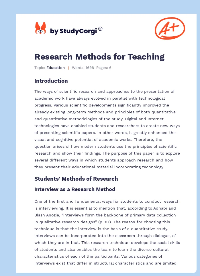 Research Methods for Teaching. Page 1