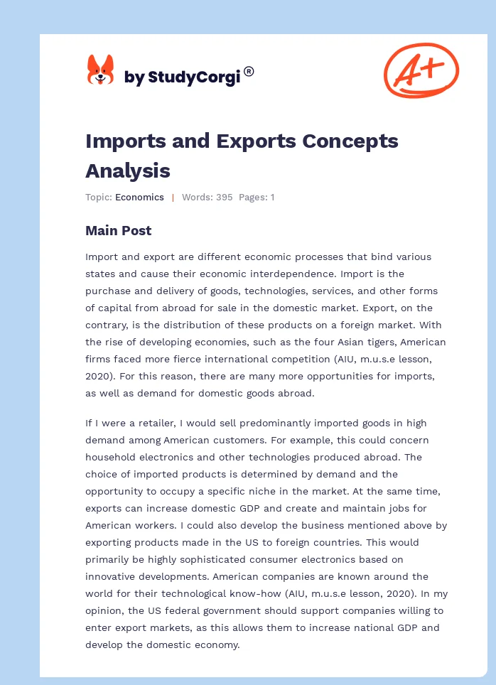 Imports and Exports Concepts Analysis. Page 1