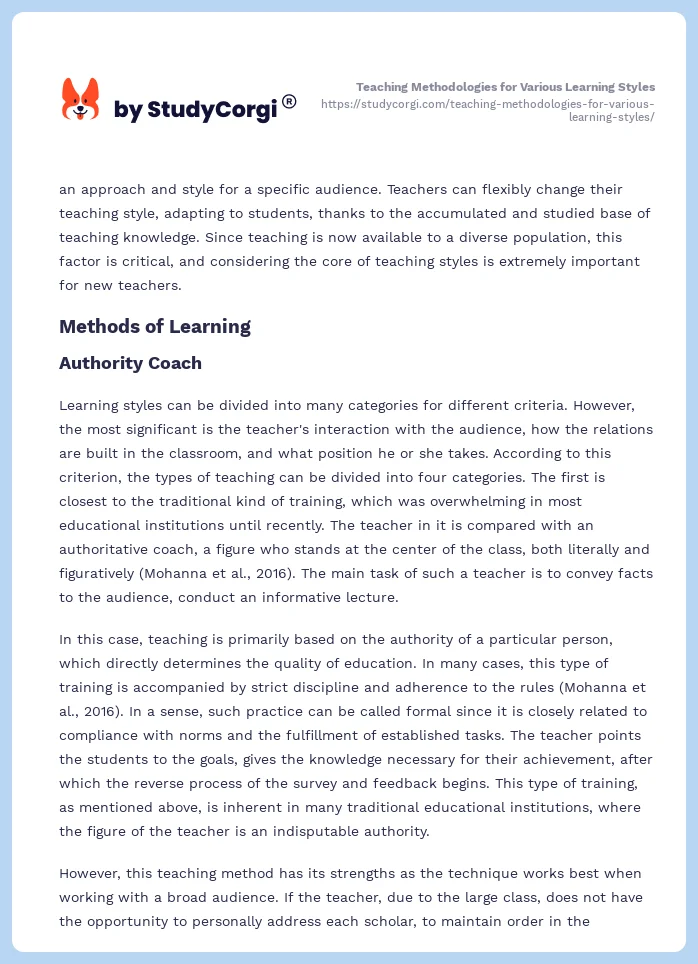 Teaching Methodologies for Various Learning Styles. Page 2