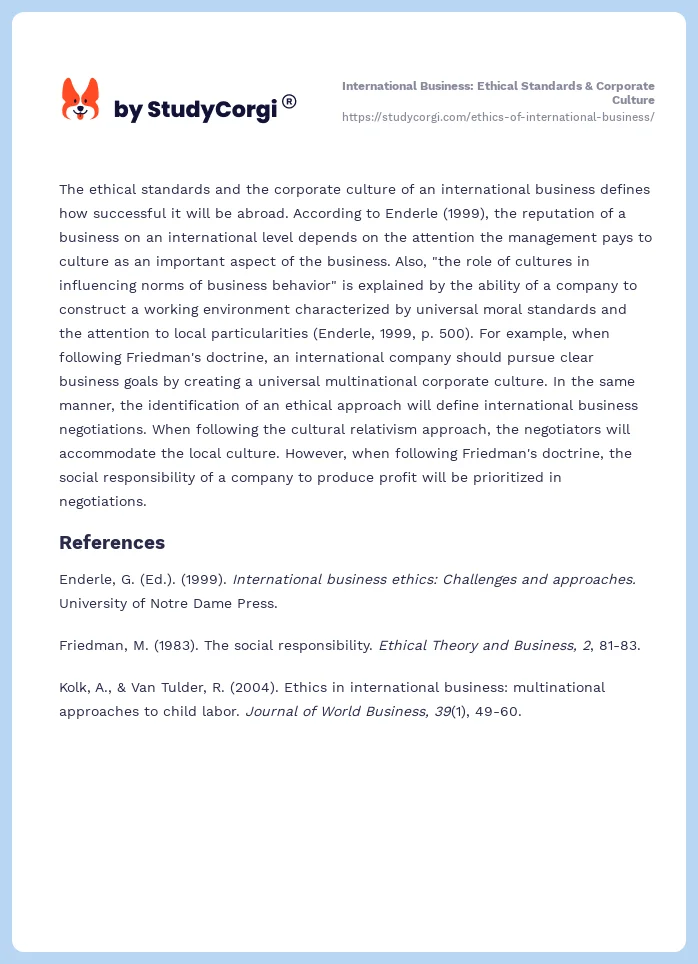 International Business: Ethical Standards & Corporate Culture. Page 2