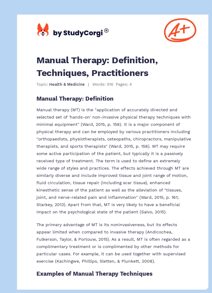 Manual Therapy: Definition, Techniques, Practitioners. Page 1