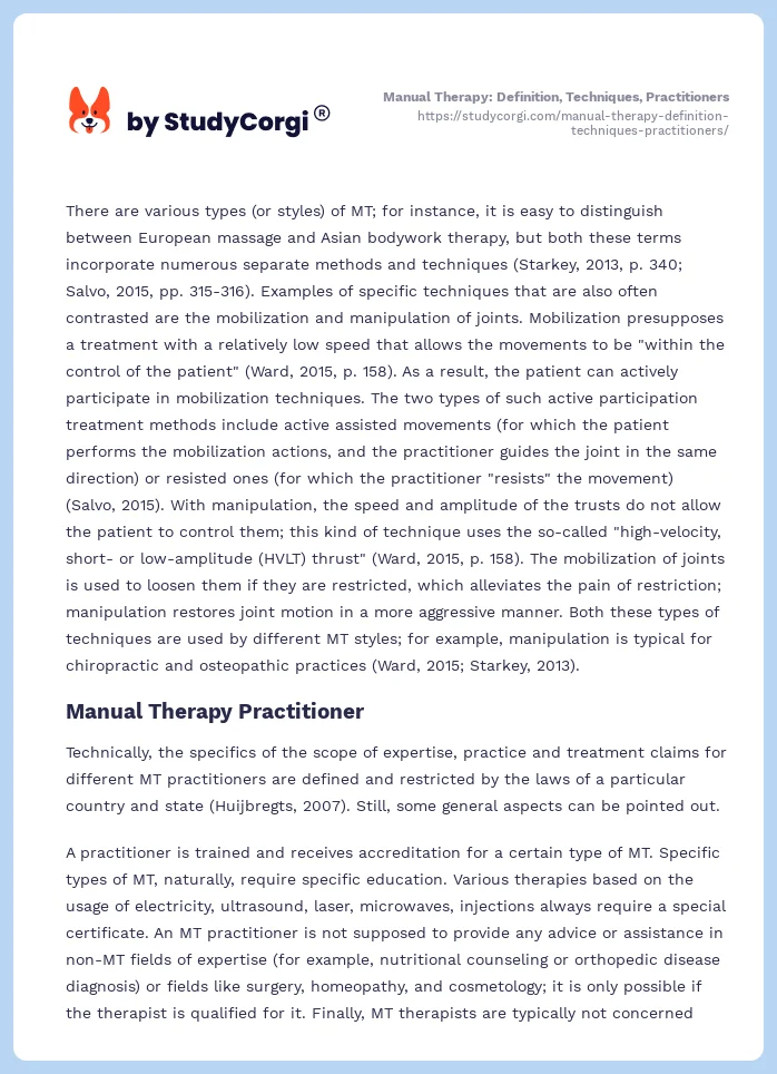 Manual Therapy: Definition, Techniques, Practitioners. Page 2