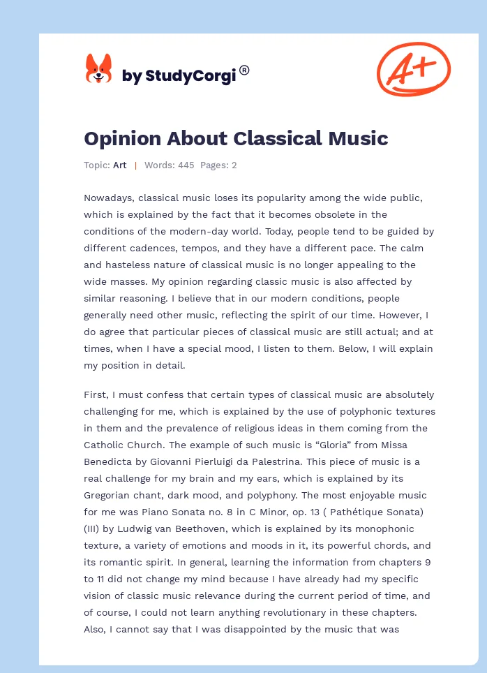 Opinion About Classical Music. Page 1