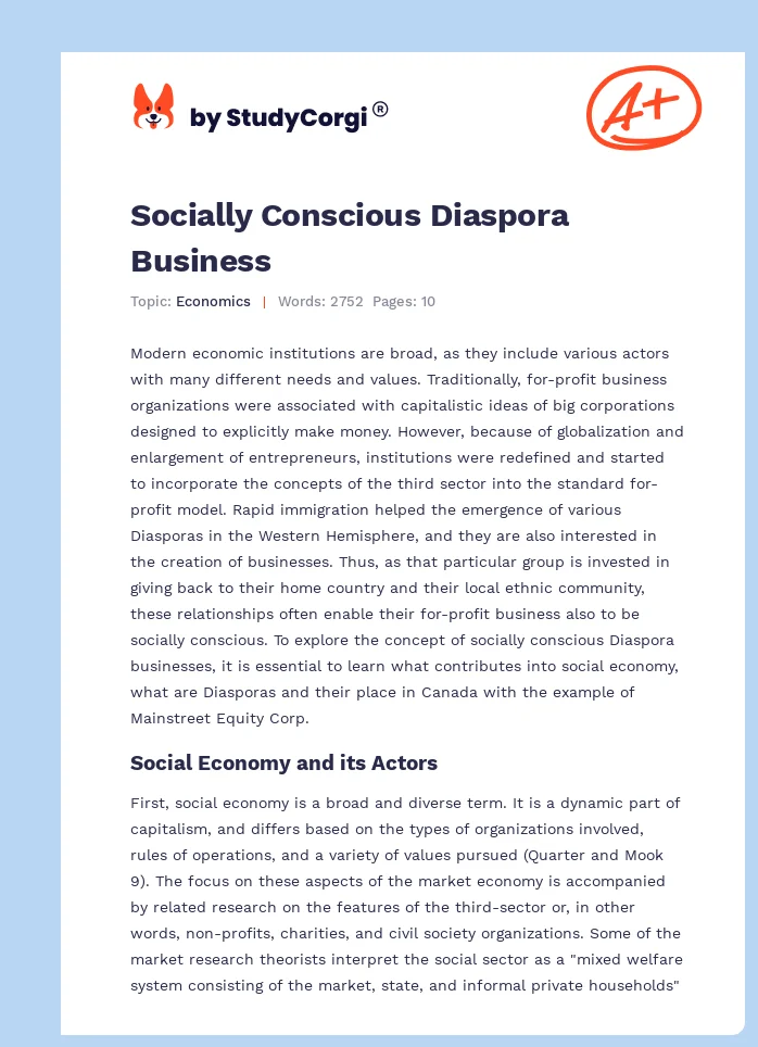 Socially Conscious Diaspora Business. Page 1