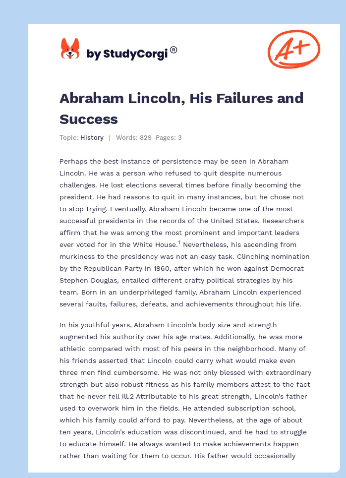 Abraham Lincoln, His Failures and Success. Page 1