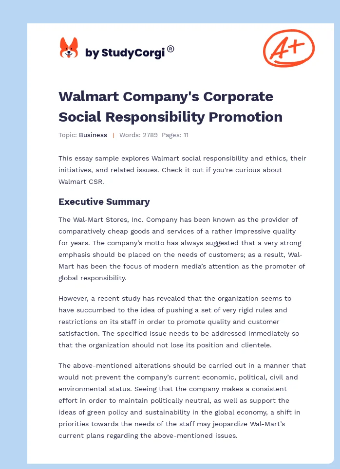 Walmart Company's Corporate Social Responsibility Promotion. Page 1
