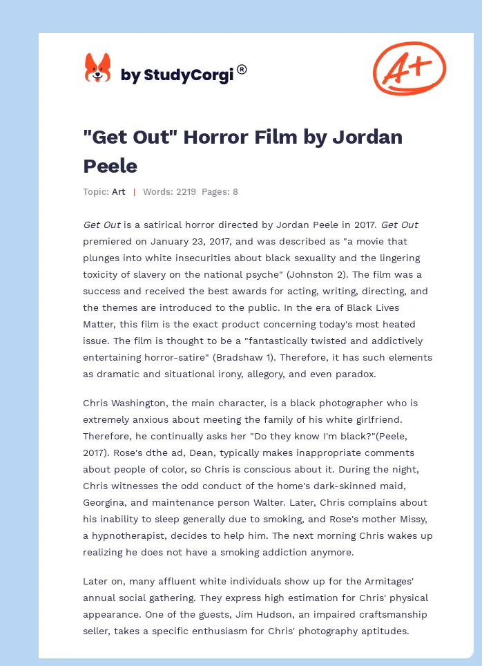 "Get Out" Horror Film by Jordan Peele. Page 1