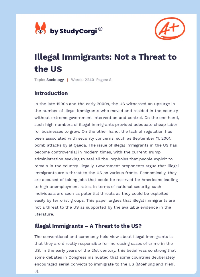 Illegal Immigrants: Not a Threat to the US. Page 1