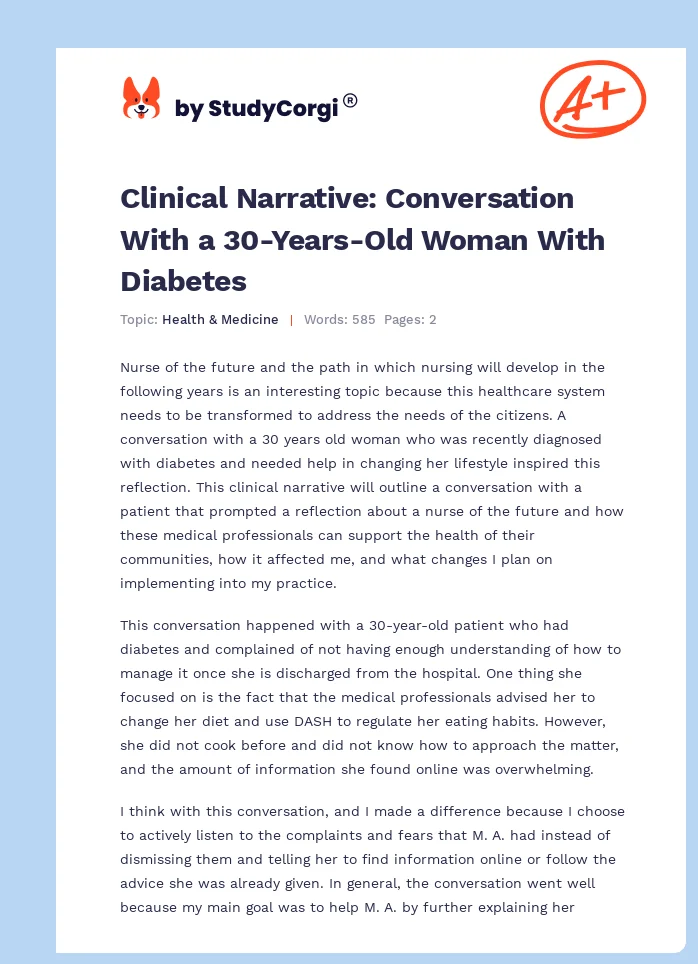 Clinical Narrative: Conversation With a 30-Years-Old Woman With Diabetes. Page 1