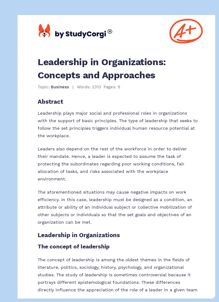 Leadership in Organizations: Concepts and Approaches. Page 1