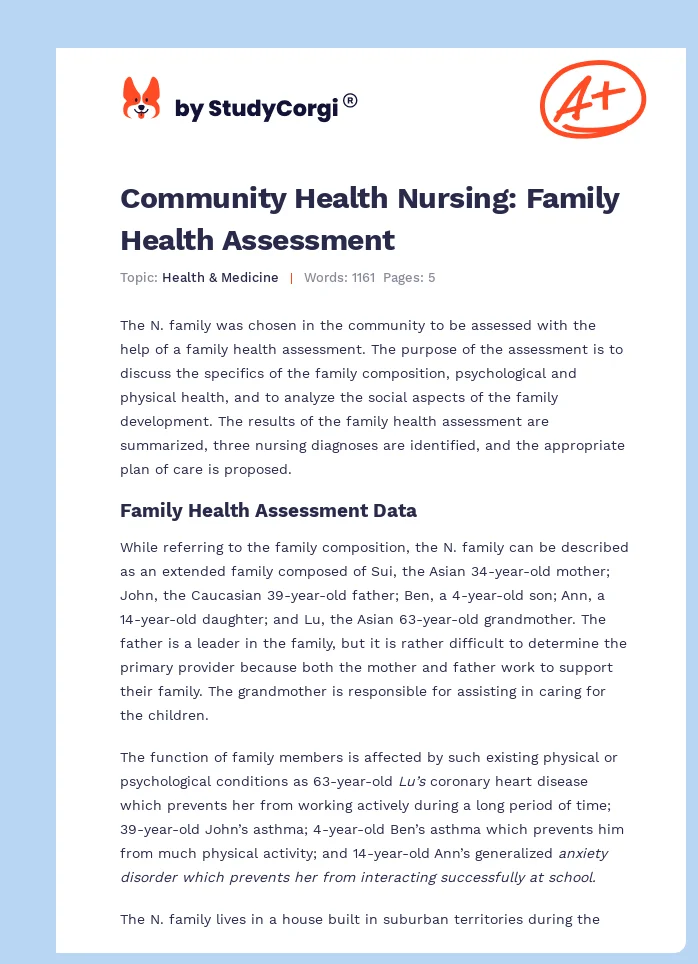 Community Health Nursing: Family Health Assessment. Page 1