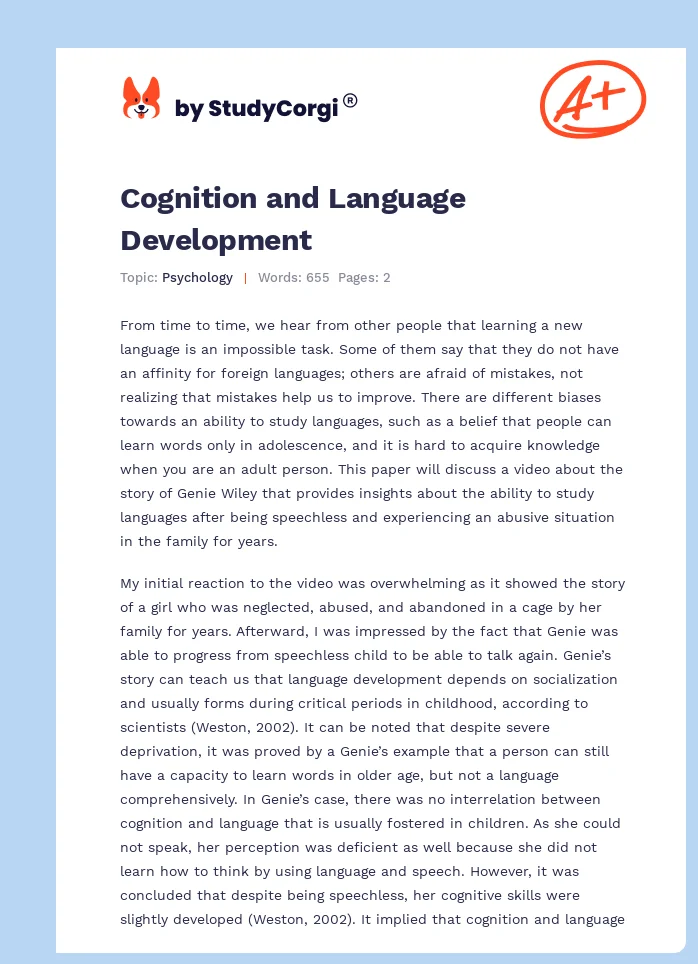 Cognition and Language Development. Page 1