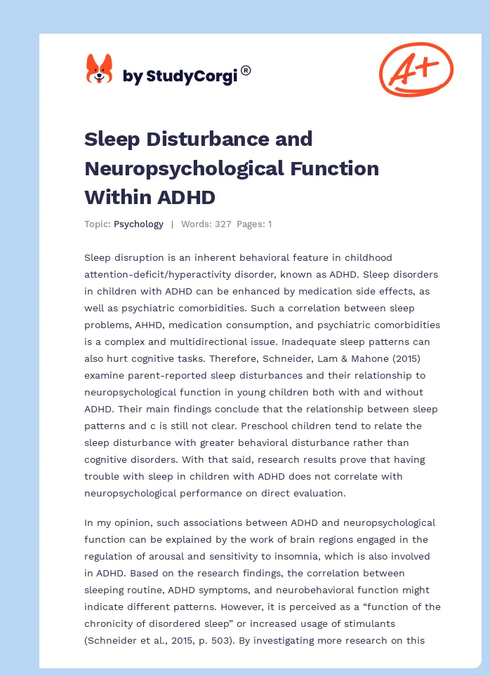 Sleep Disturbance and Neuropsychological Function Within ADHD. Page 1