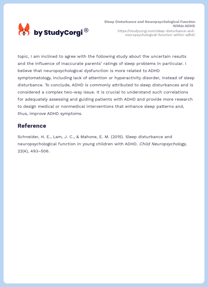 Sleep Disturbance and Neuropsychological Function Within ADHD. Page 2