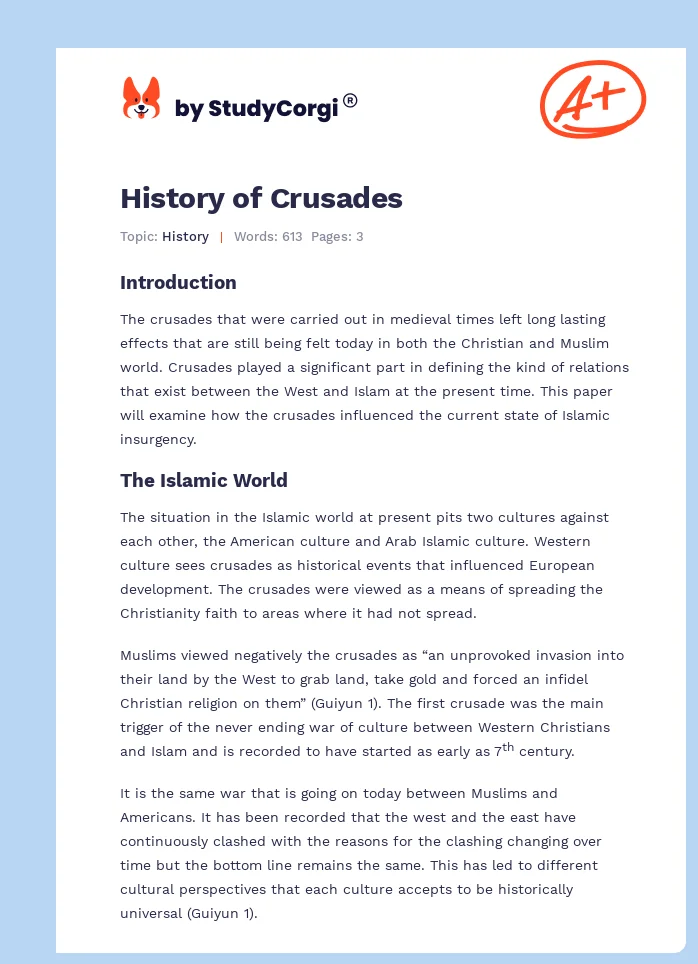 History of Crusades. Page 1