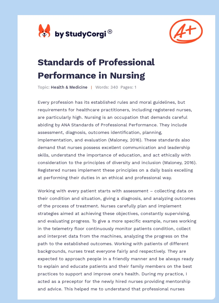 Standards of Professional Performance in Nursing. Page 1