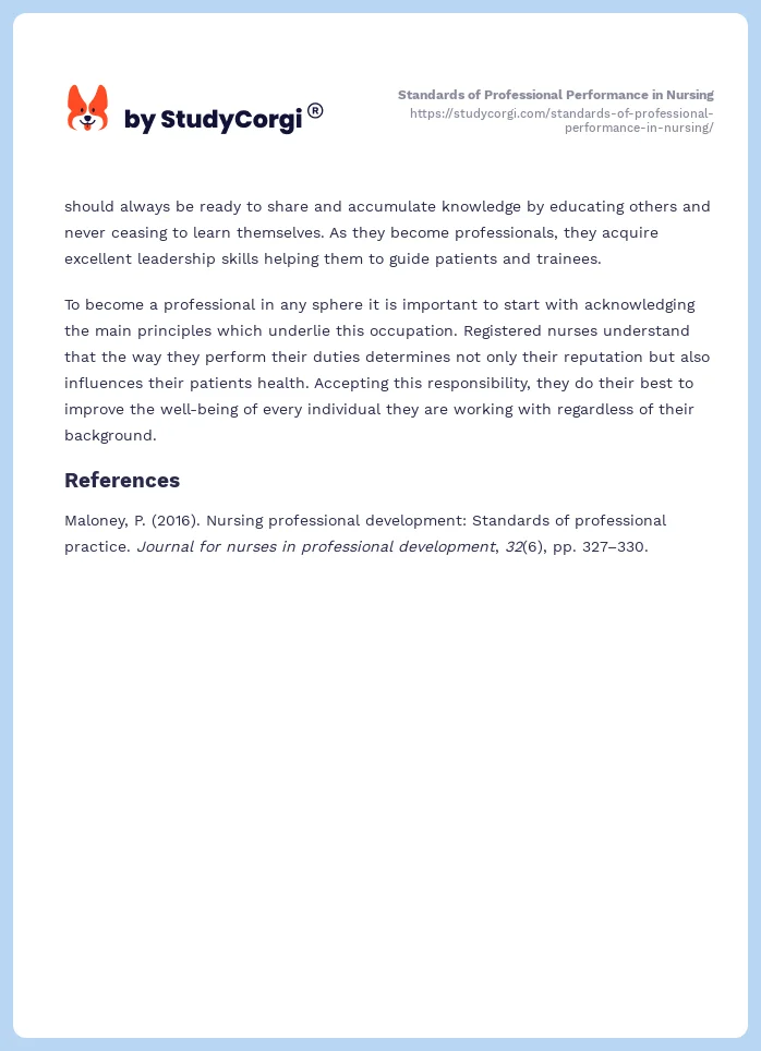 Standards of Professional Performance in Nursing. Page 2