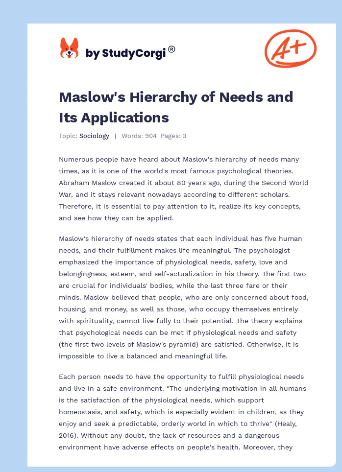 Maslow's Hierarchy of Needs and Its Applications. Page 1