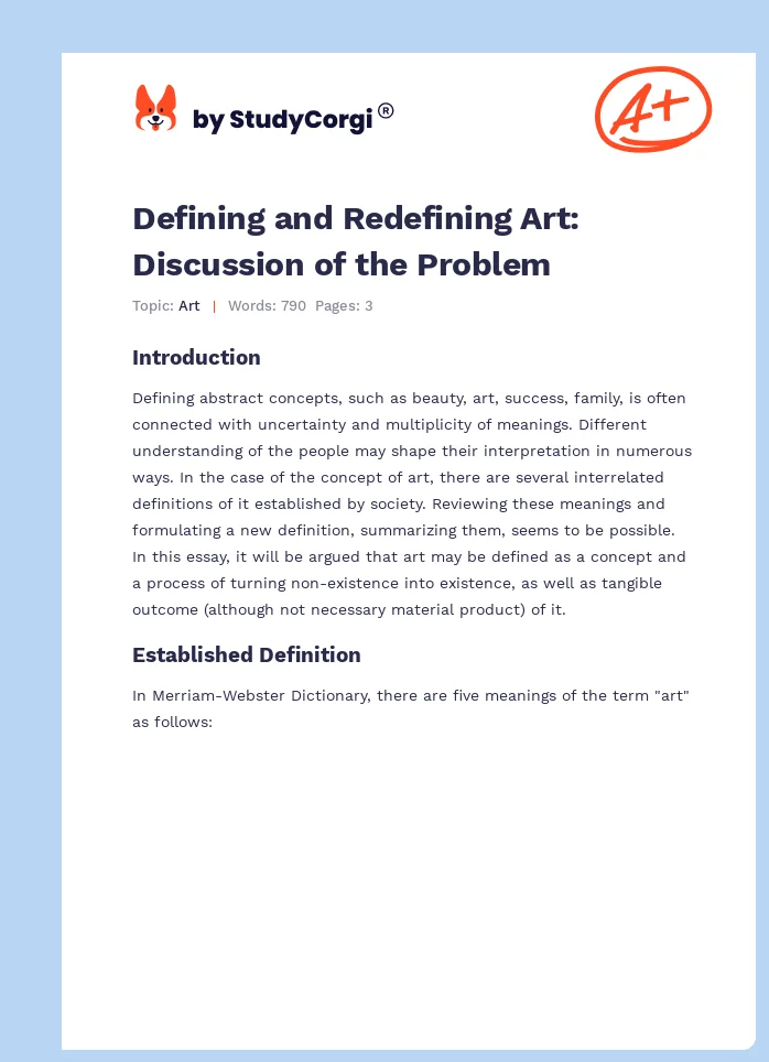 Defining and Redefining Art: Discussion of the Problem. Page 1