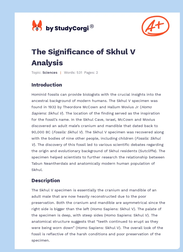 The Significance of Skhul V Analysis. Page 1